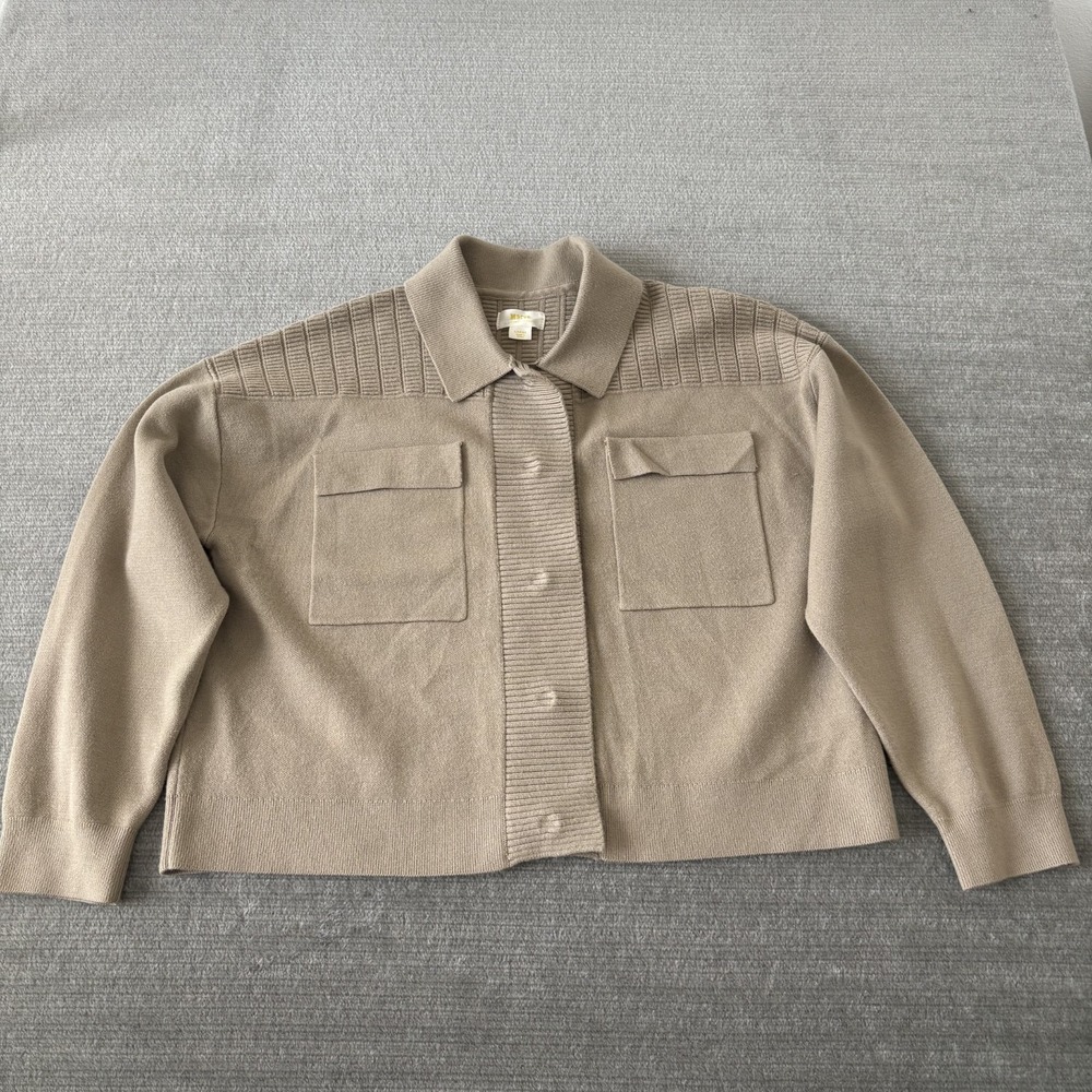 Maeve Anthropologie Sweater Coat Womens L Beige Button Front Ribbed Stretch